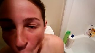 Amateur girl black on white blowjob in bathroom likes black cock