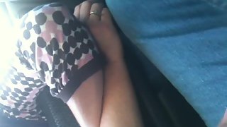 Hot sandy-haired throating her husband's dick in the car and drinking his cum