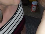 Fluffing acquaintance and then throating on dad's cock