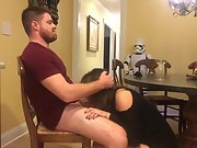 Scorching cowgirl sucks and fucks a rock-hard manstick on the chair